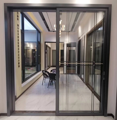 Black Narrow Frame Double Glass Aluminium Sliding Doors For Meeting Room