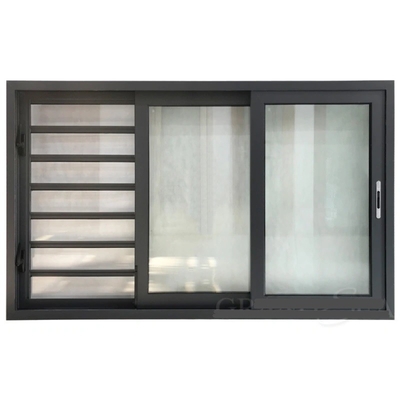 2.0mm Aluminium Sliding Windows Double Tempered Tinted Glass Balcony With Inside Grill