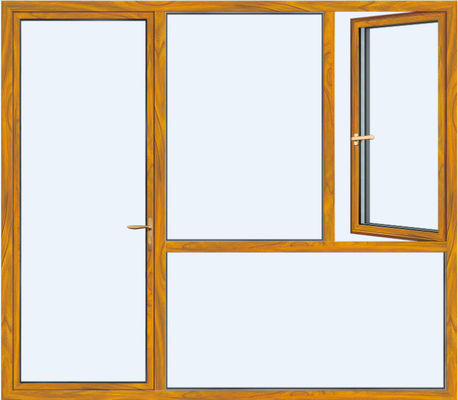 Horizontal Aluminium Casement Windows Wood Grain Finish With Folding Screen
