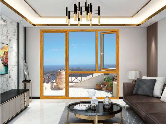 Horizontal Aluminium Casement Windows Wood Grain Finish With Folding Screen