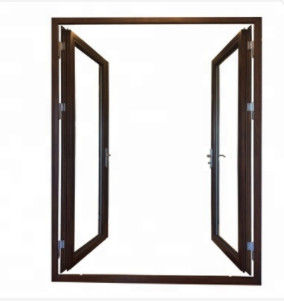 Wood Grain Aluminum Swing Doors , Exterior Glass Swing Door Low E Glazed